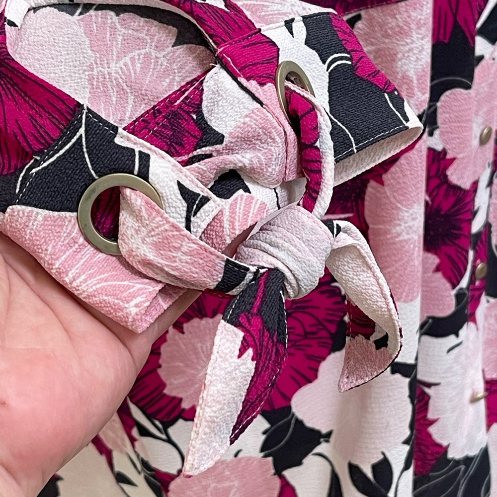 Jones New York Pink Hot Pink Black Floral Button Front Blouse Sz XL Pockets - Picture 7 of 16